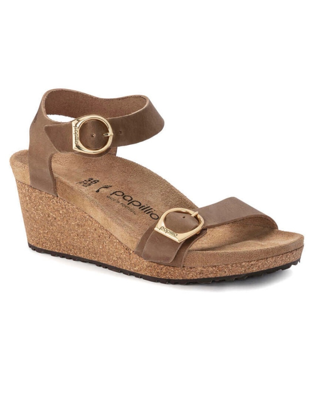 Birkenstock Papillio Cognac-arrow Smokey Ring Buckle Cork Wedge Sandal